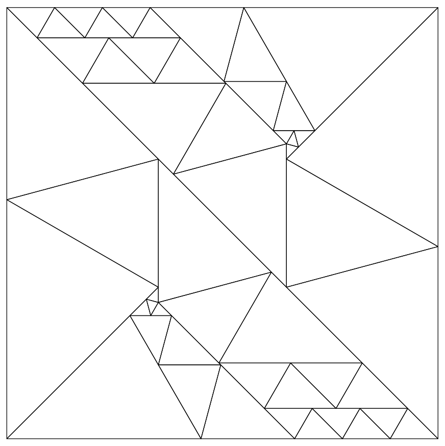 Lew Baxter's 50 triangle solution to dissecting a square into 45-60-75 degree triangles