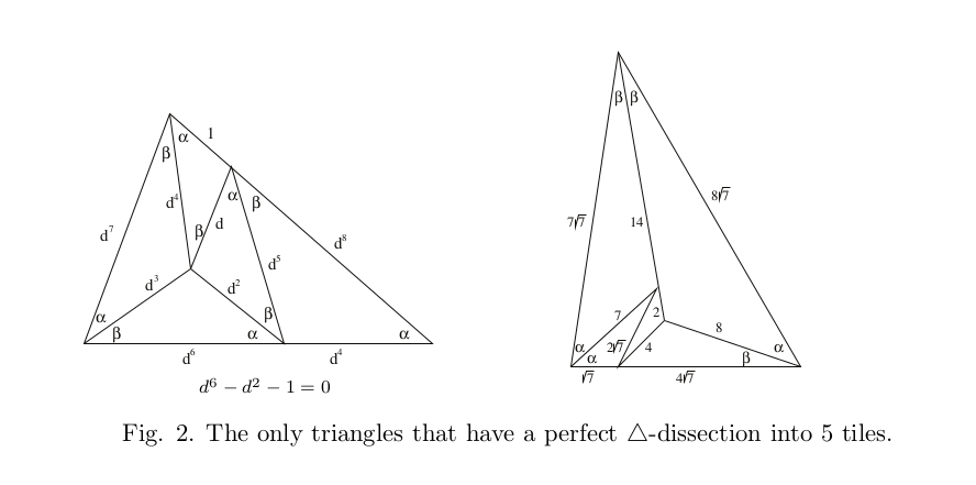 non-right angle triangle perfect dissections into 5 similar triangles